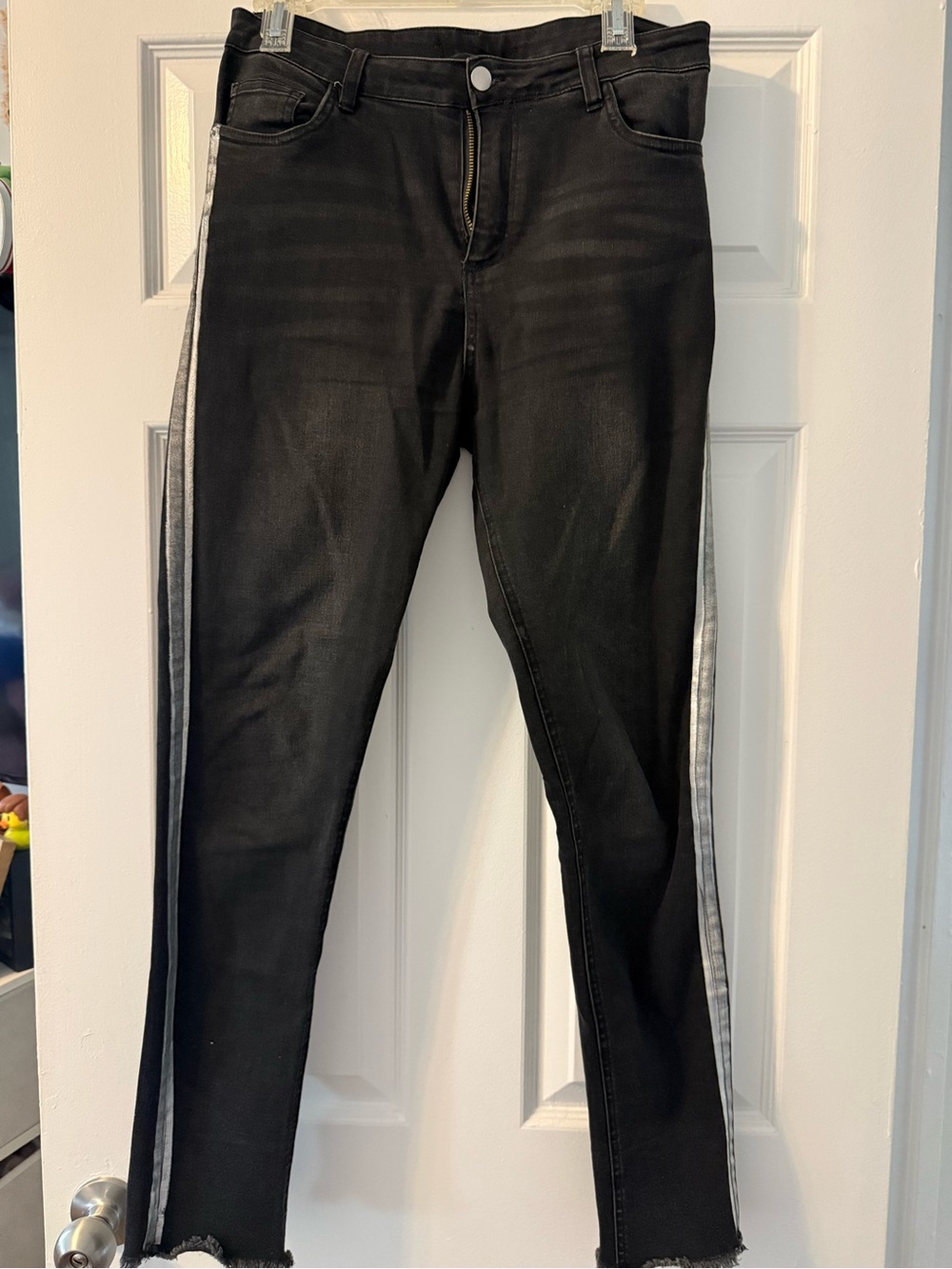 Women's Black Skinny Jeans with Silver Side Stripe